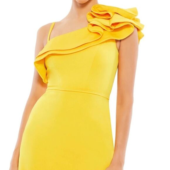 Mac Duggal 55286 Lemon One Shoulder Ruffle Mini Sheath Cocktail Dress New 2 - Picture 3 of 7